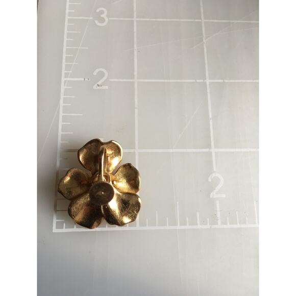 Rhinestone and Gold Floral Screw Back Earrings - Picture 5 of 5